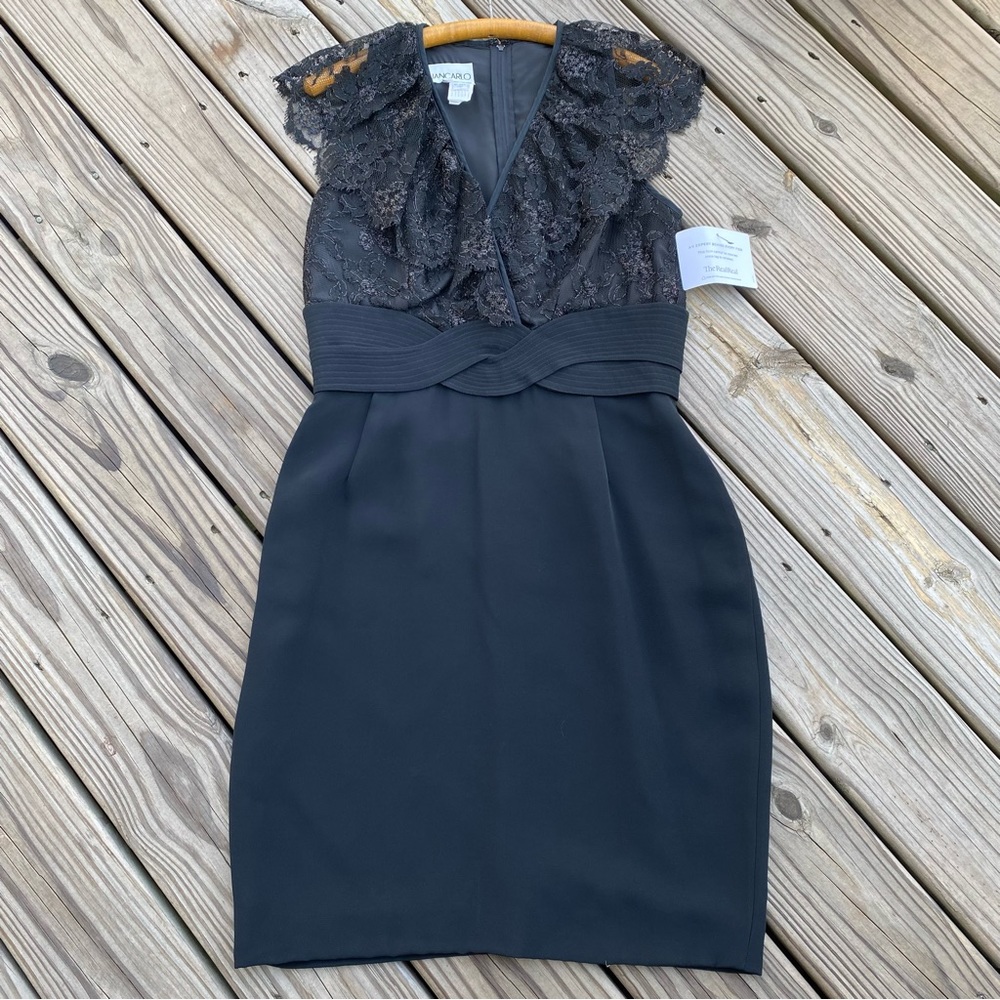 LIANCARLO Lace Accent Deep V-Neck Sleeveless Dress